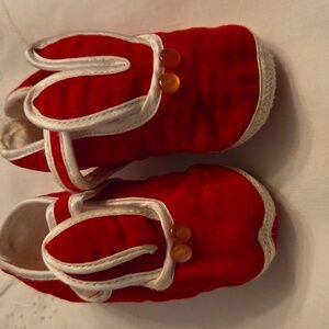 Baby Shoes Size 1 Vintage Red Velvet With Bunny Ears
